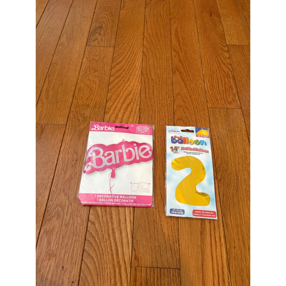 Barbie Logo 32" Supershape Balloon & Gold Foil Number 2 14" Airfill Balloon Set